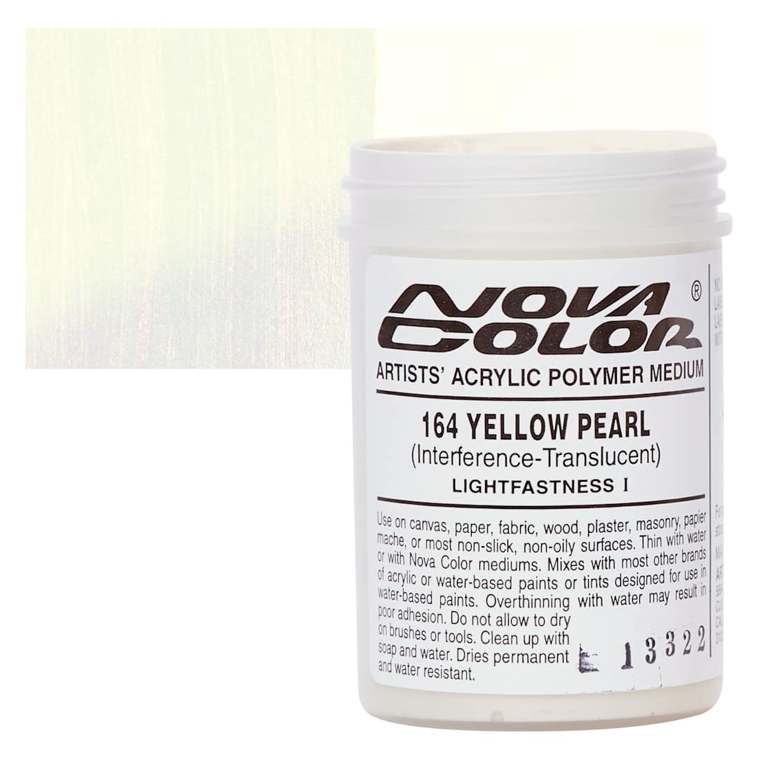 Open in modal - Nova Color Artists’ Acrylic Polymer Paint - Yellow Pearl, 118 ml Jar and swatch