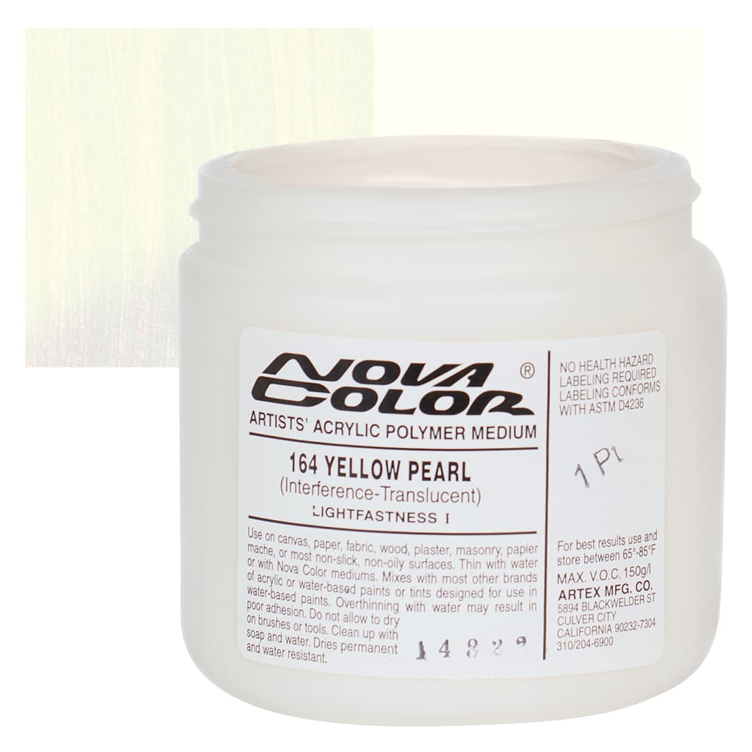 Open in modal - Nova Color Artists’ Acrylic Polymer Paint - Yellow Pearl, 473 ml Jar and swatch