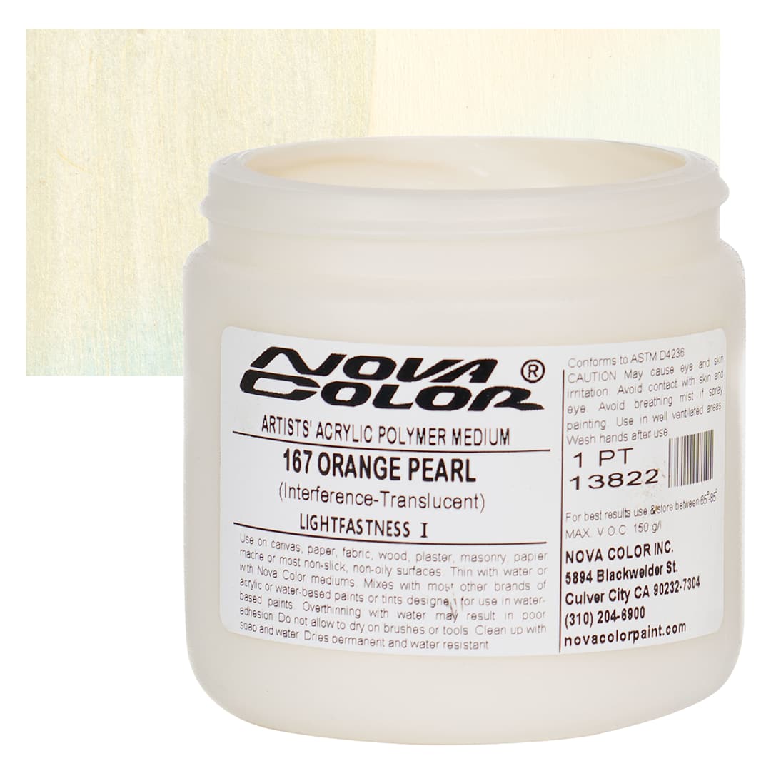 Open in modal - Nova Color Artists’ Acrylic Polymer Paint - Orange Pearl, 473 ml Jar and swatch