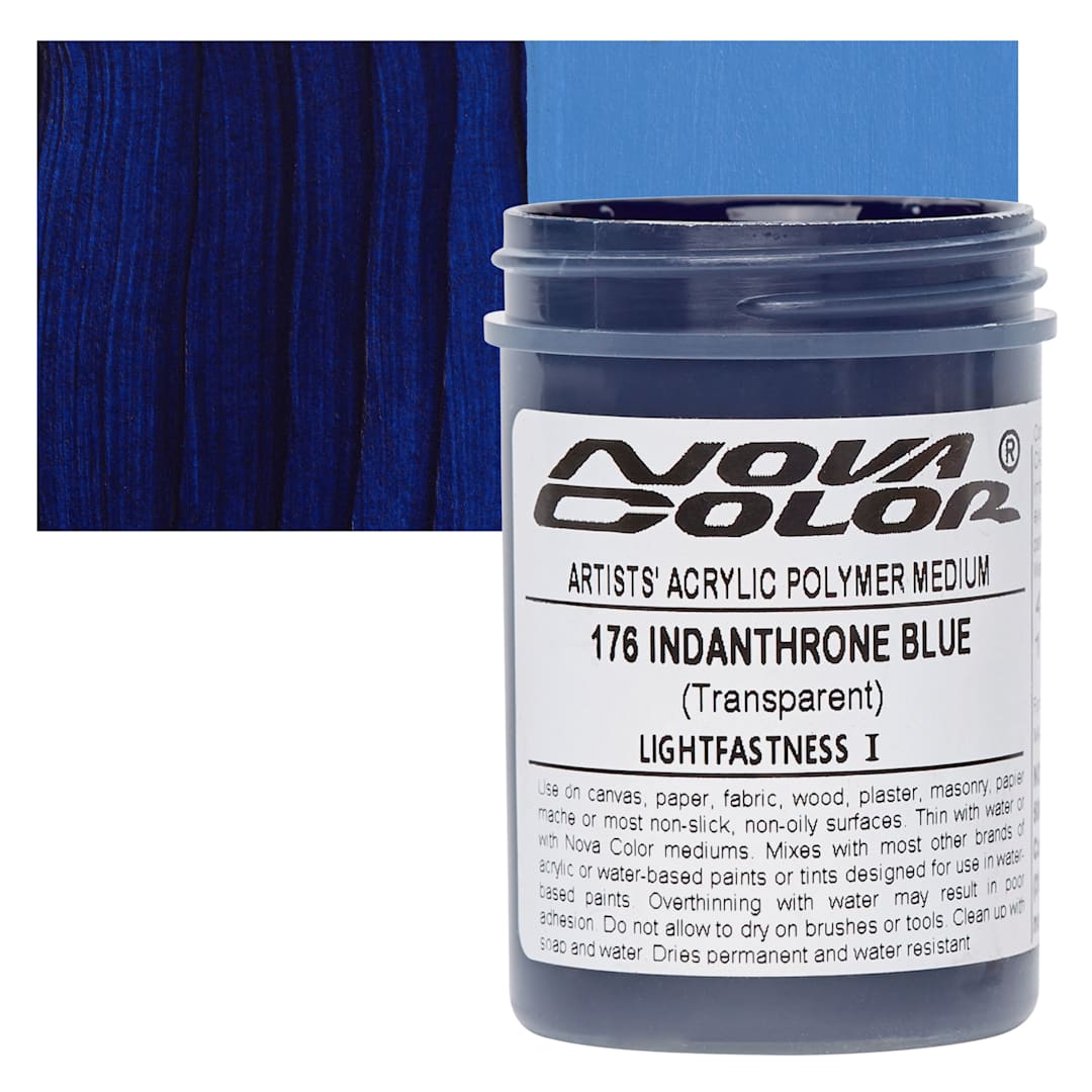 Open in modal - Nova Color Artists’ Acrylic Polymer Paint - Indanthrone Blue, 118 ml Jar and swatch
