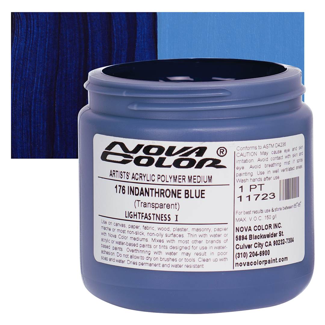 Open in modal - Nova Color Artists’ Acrylic Polymer Paint - Indanthrone Blue, 473 ml Jar and swatch