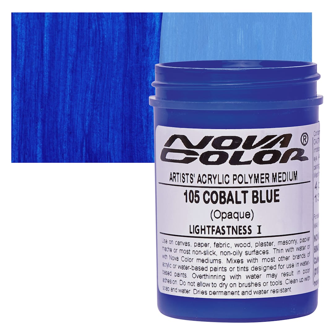 Open in modal - Nova Color Artists’ Acrylic Polymer Paint - Cobalt Blue, 118 ml Jar and swatch