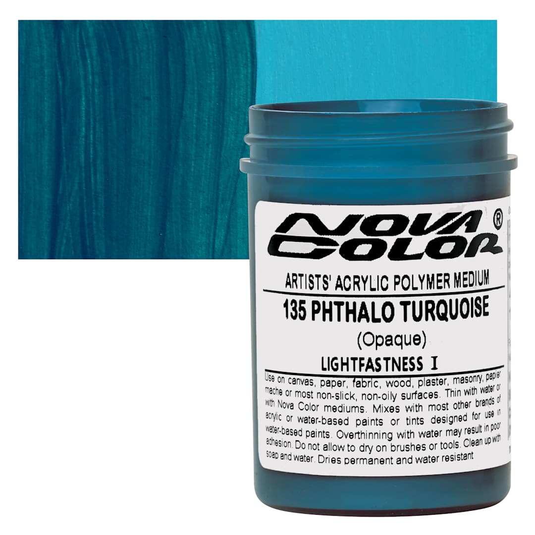 Open in modal - Nova Color Artists’ Acrylic Polymer Paint - Phthalo Turquoise, 118 ml Jar and swatch