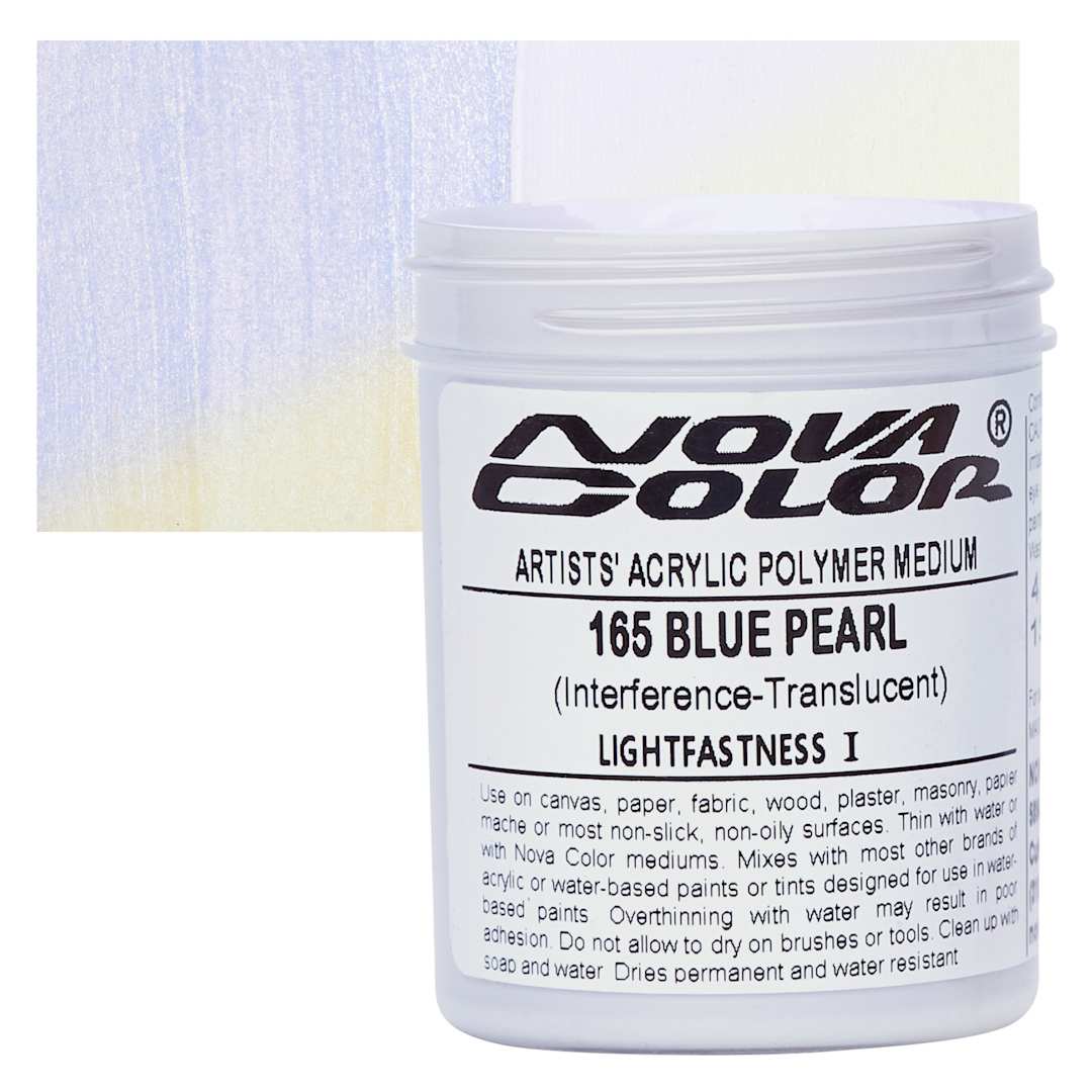 Open in modal - Nova Color Artists’ Acrylic Polymer Paint - Blue Pearl, 118 ml Jar and swatch