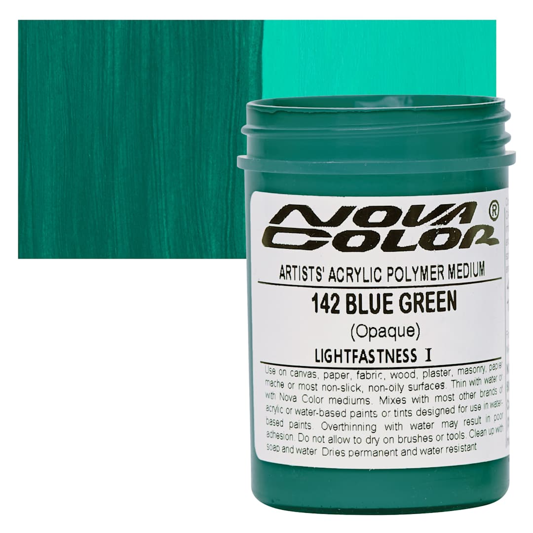Open in modal - Nova Color Artists’ Acrylic Polymer Paint - Blue Green, 118 ml Jar and swatch