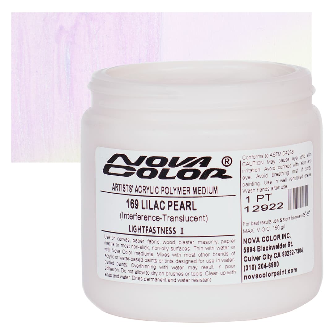 Open in modal - Nova Color Artists’ Acrylic Polymer Paint - Lilac Pearl, 473 ml Jar and swatch