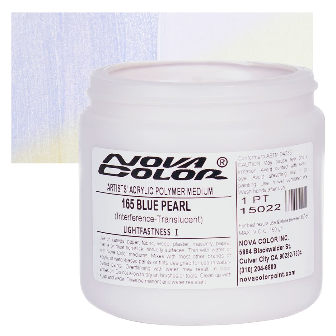 Open in modal - Nova Color Artists’ Acrylic Polymer Paint - Blue Pearl, 473 ml Jar and swatch