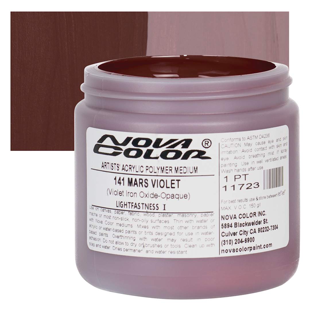 Open in modal - Nova Color Artists’ Acrylic Polymer Paint - Mars Iron Oxide Violet, 473 ml Jar and swatch