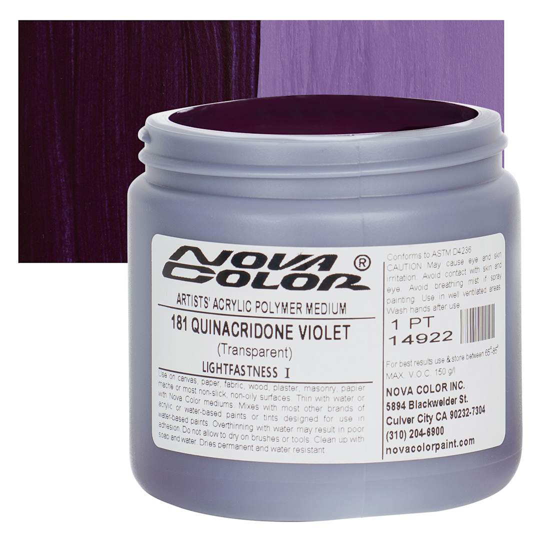 Open in modal - Nova Color Artists’ Acrylic Polymer Paint - Quinacridone Violet, 473 ml Jar and swatch