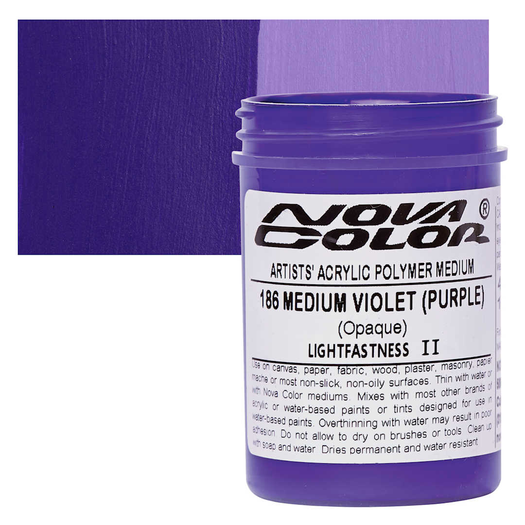 Open in modal - Nova Color Artists’ Acrylic Polymer Paint - Medium Violet Purple, 118 ml Jar and swatch