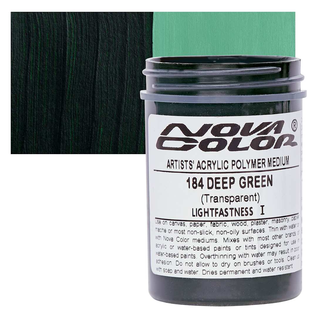 Open in modal - Nova Color Artists’ Acrylic Polymer Paint - Deep Green, 118 ml Jar and swatch