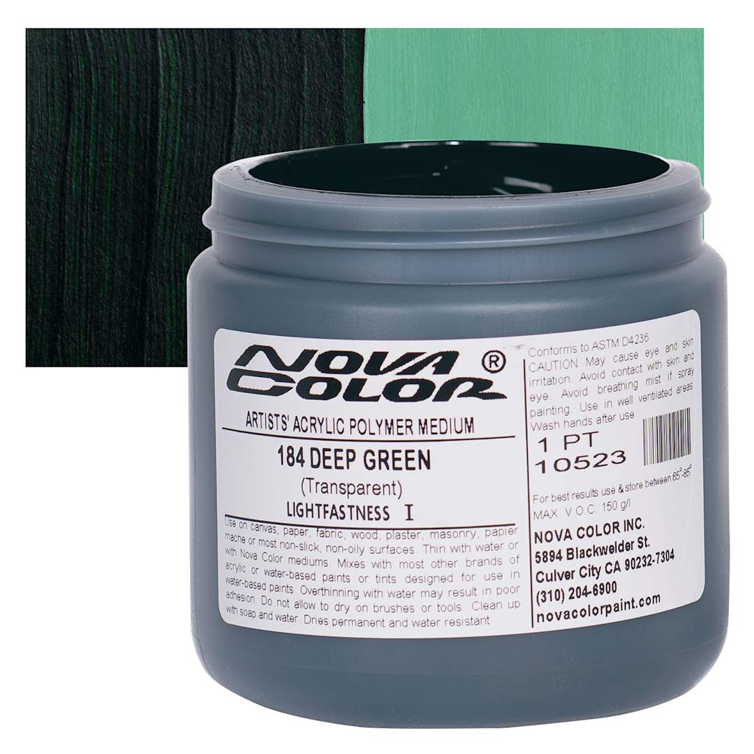 Open in modal - Nova Color Artists’ Acrylic Polymer Paint - Deep Green, 473 ml Jar and swatch
