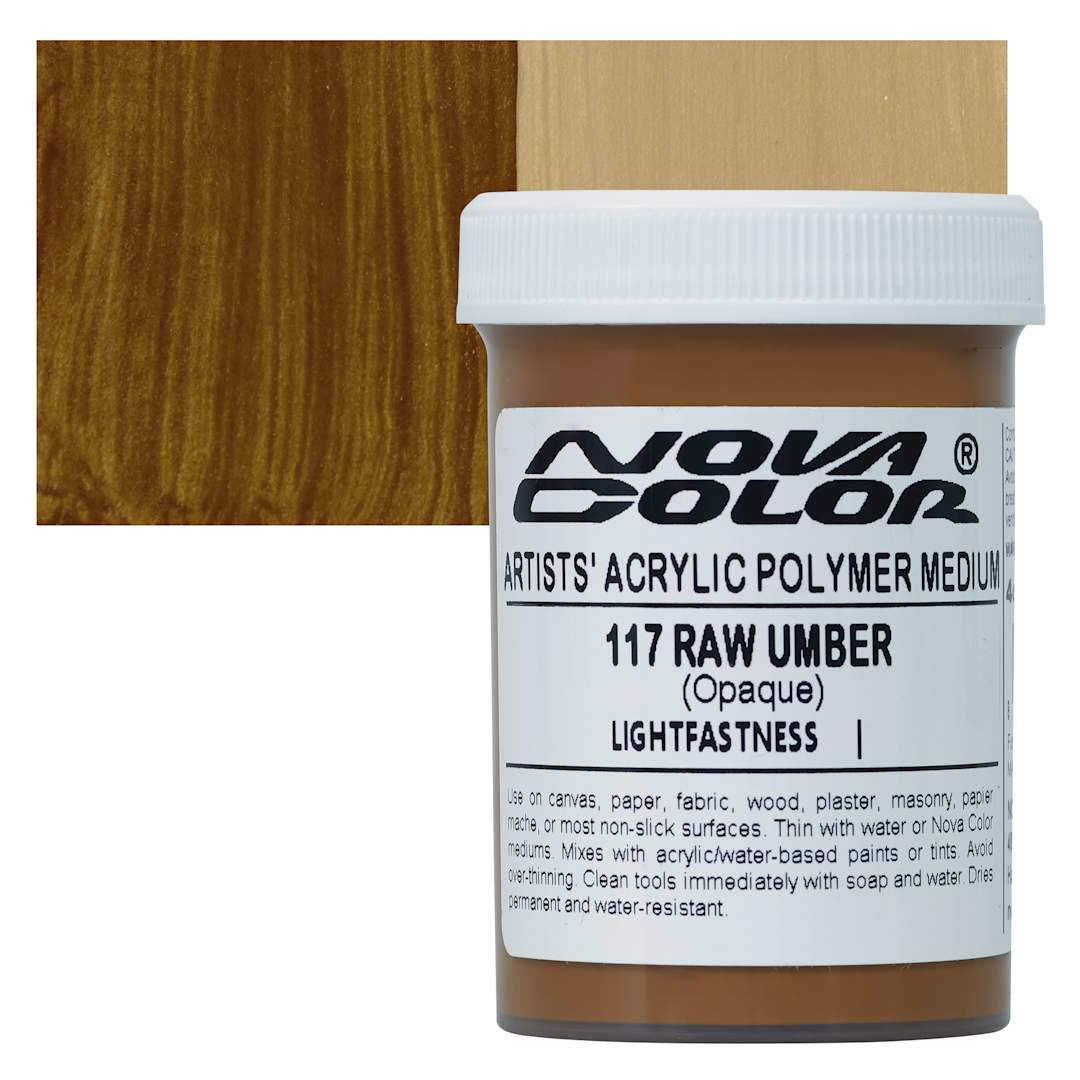 Open in modal - Nova Color Artists’ Acrylic Polymer Paint - Raw Umber, 118 ml Jar and swatch