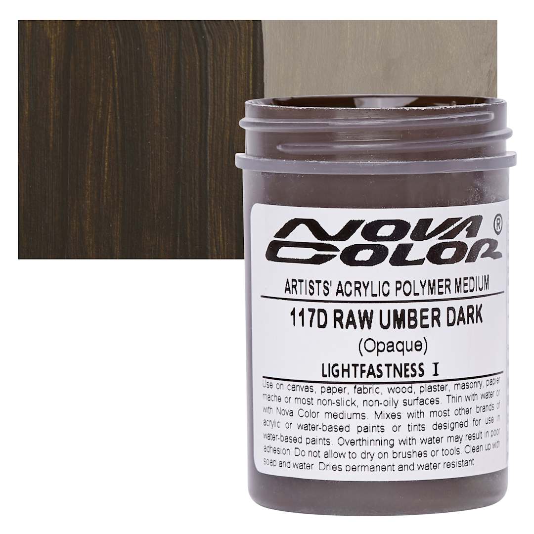 Open in modal - Nova Color Artists’ Acrylic Polymer Paint - Raw Umber Dark, 118 ml Jar and swatch