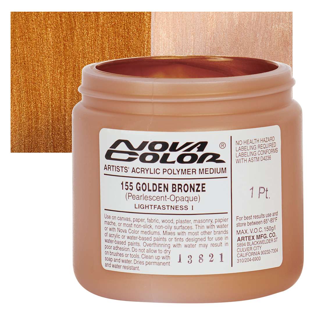 Open in modal - Nova Color Artists’ Acrylic Polymer Paint - Golden Bronze Pearl, 473 ml Jar and swatch