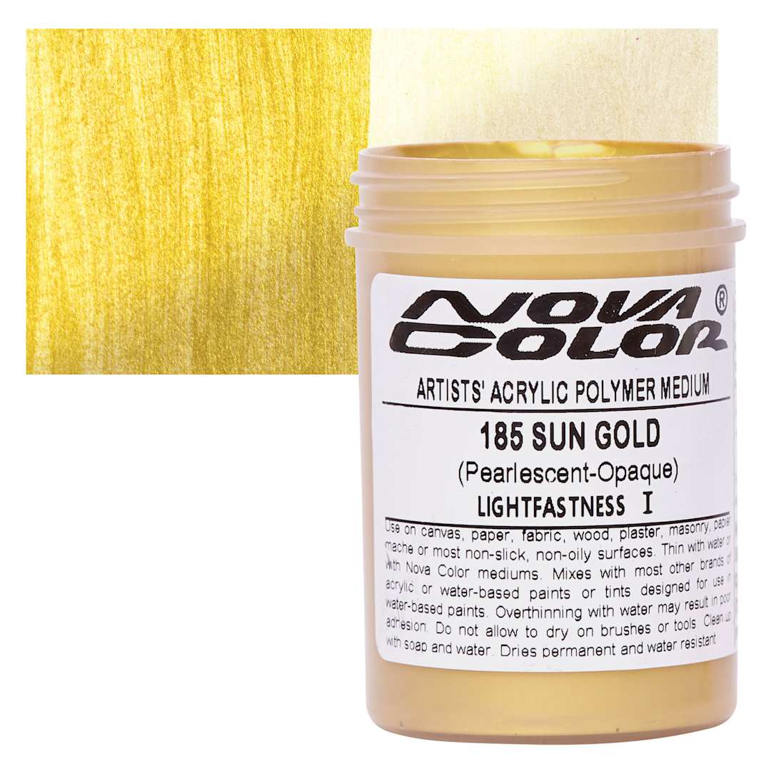 Open in modal - Nova Color Artists’ Acrylic Polymer Paint - Sun Gold, 118 ml Jar and swatch