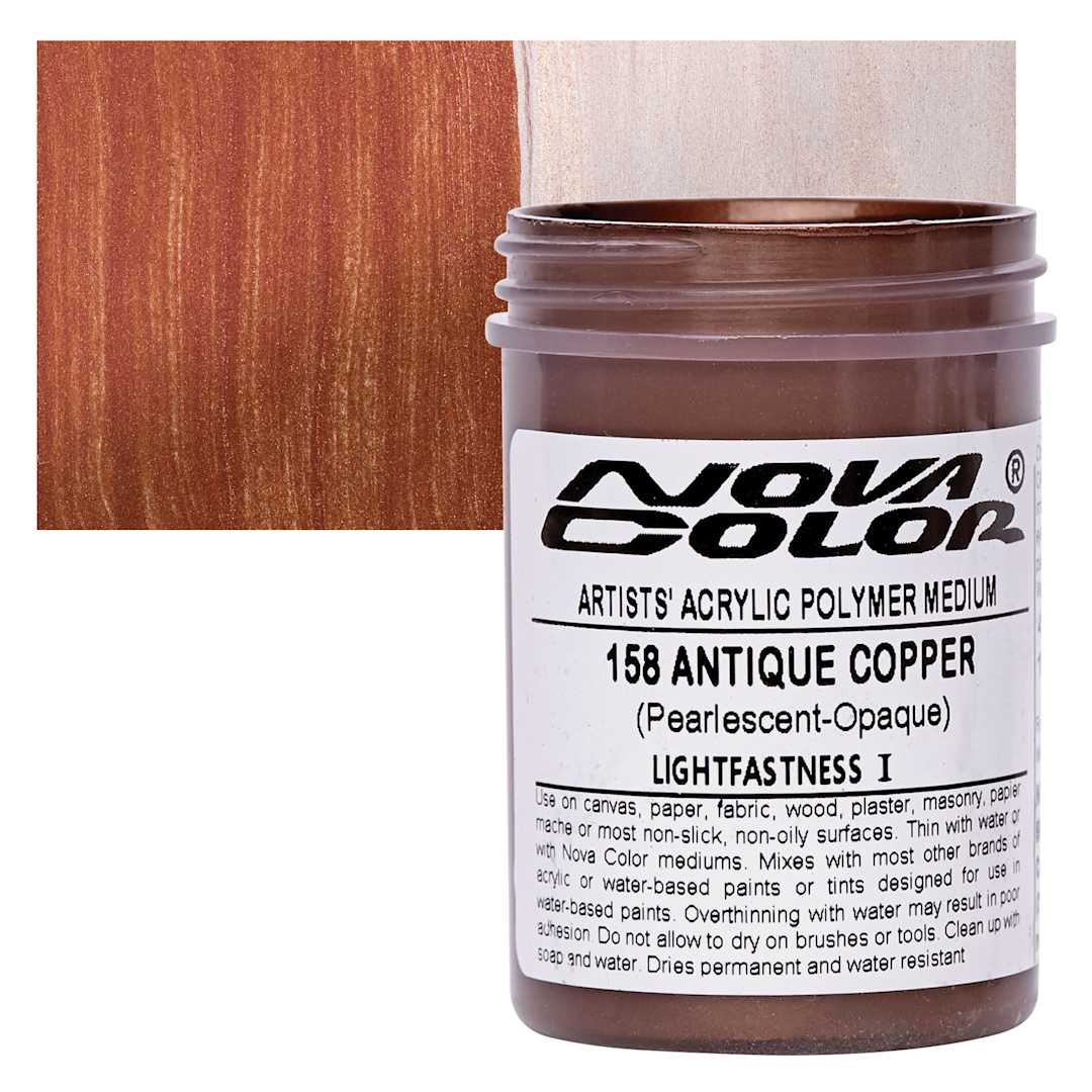 Open in modal - Nova Color Artists’ Acrylic Polymer Paint - Antique Copper, 118 ml Jar and swatch
