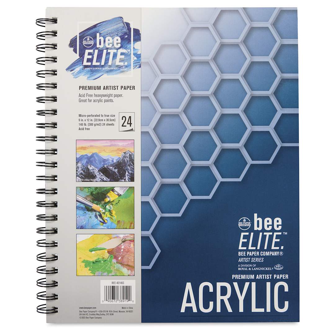 Open in modal - Bee Elite Spiralbound Acrylic Pad - 9" x 12", 140 lb, 24 Sheets, front cover