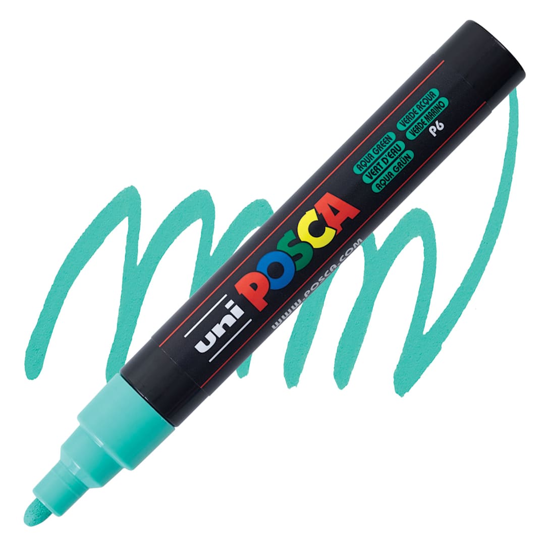 Open in modal - Posca Paint Marker - Aqua Green, Bullet Tip, 2.5 mm marker and swatch
