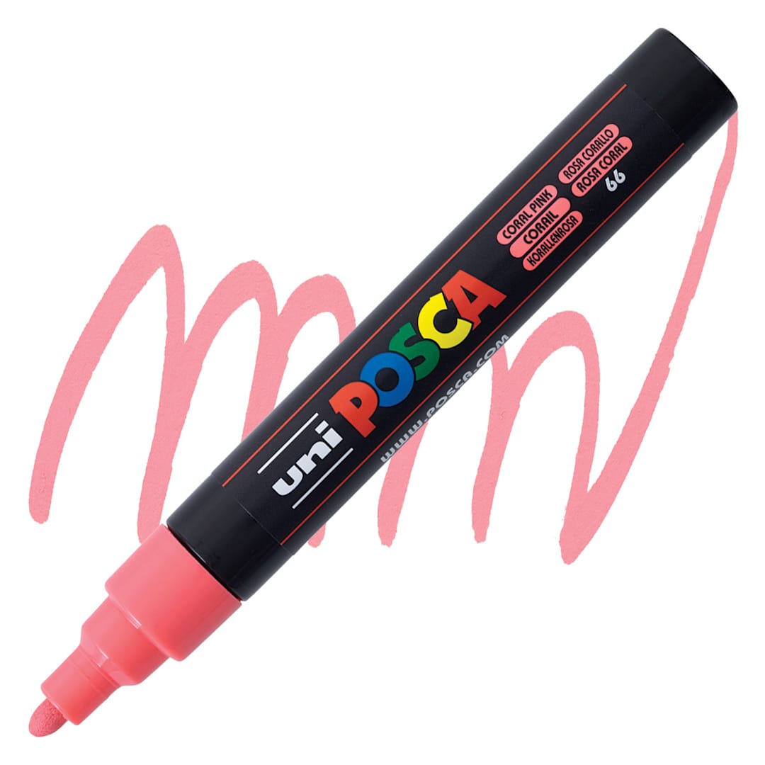 Open in modal - Posca Paint Marker - Coral Pink, Bullet Tip, 2.5 mm - marker and swatch