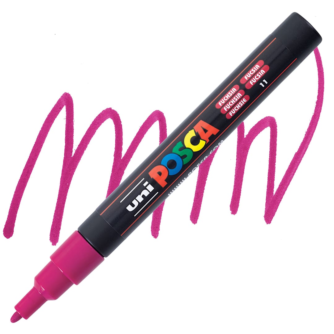 Open in modal - Posca Paint Marker - Fuchsia, Fine, Bullet Tip, 0.9 mm - 1.3 mm - marker and swatch