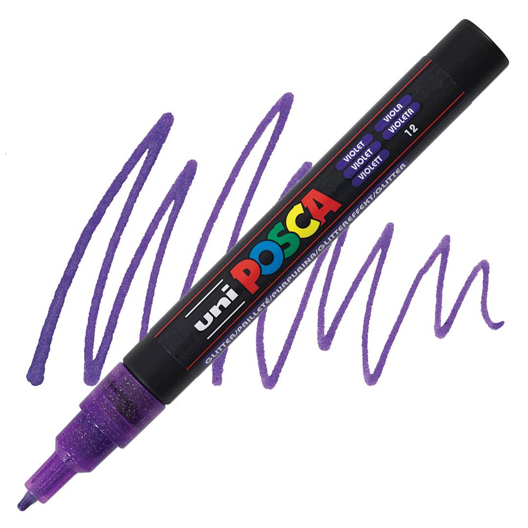 Open in modal - Posca Paint Marker - Glitter Violet, Fine, Bullet Tip, 0.9 mm - 1.3 mm - marker marker and swatch