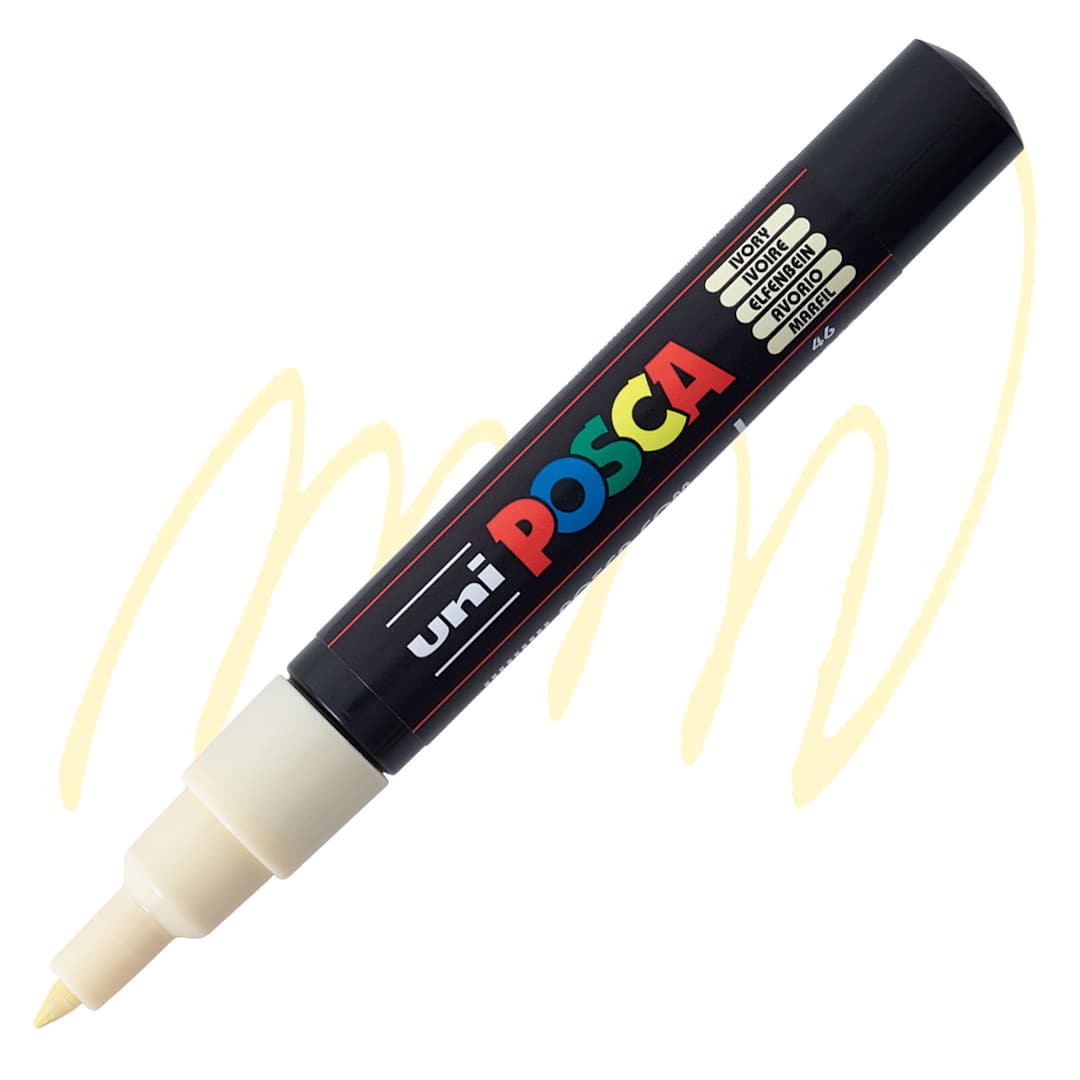 Open in modal - Posca Paint Marker - Ivory, X-Fine, Bullet Tip, 0.7 mm - marker and swatch