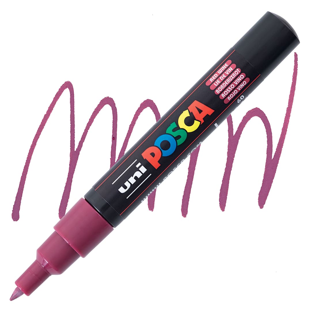 Open in modal - Posca Paint Marker - Red Wine X-Fine Bullet Tip 0.7 mm - marker and swatch
