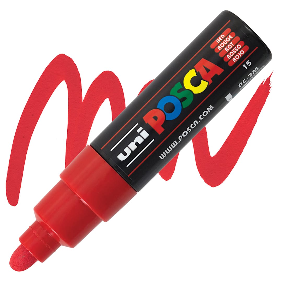 Open in modal - Posca Paint Marker - Red, Broad Bullet Tip, 4.5 mm - 5.5 mm - marker and swatch