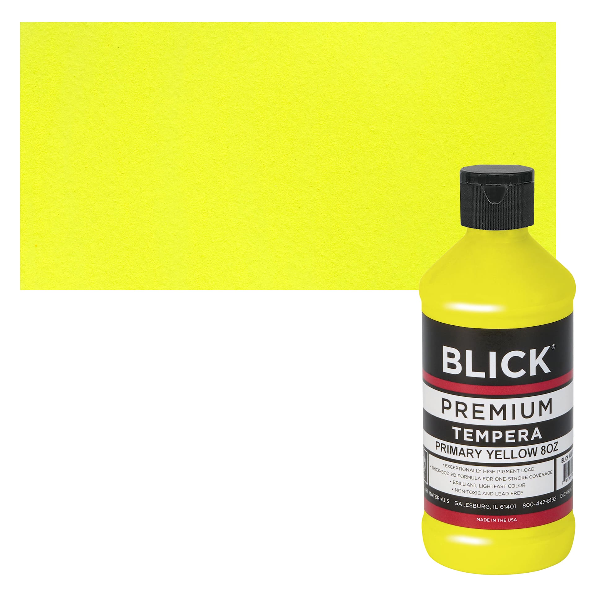 Blick Premium Grade Tempera - Primary Yellow, Half Pint and swatch