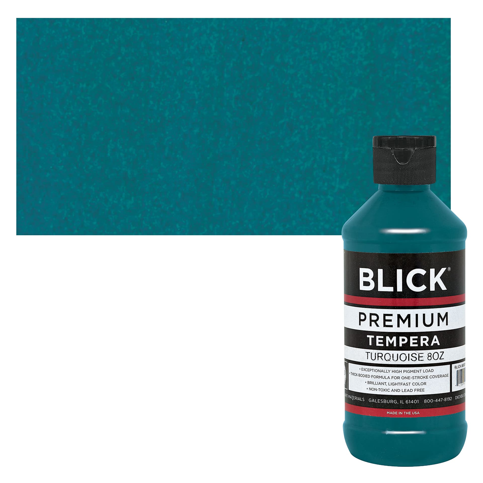 Blick Premium Grade Tempera - Turquoise, 8 oz bottle and swatch