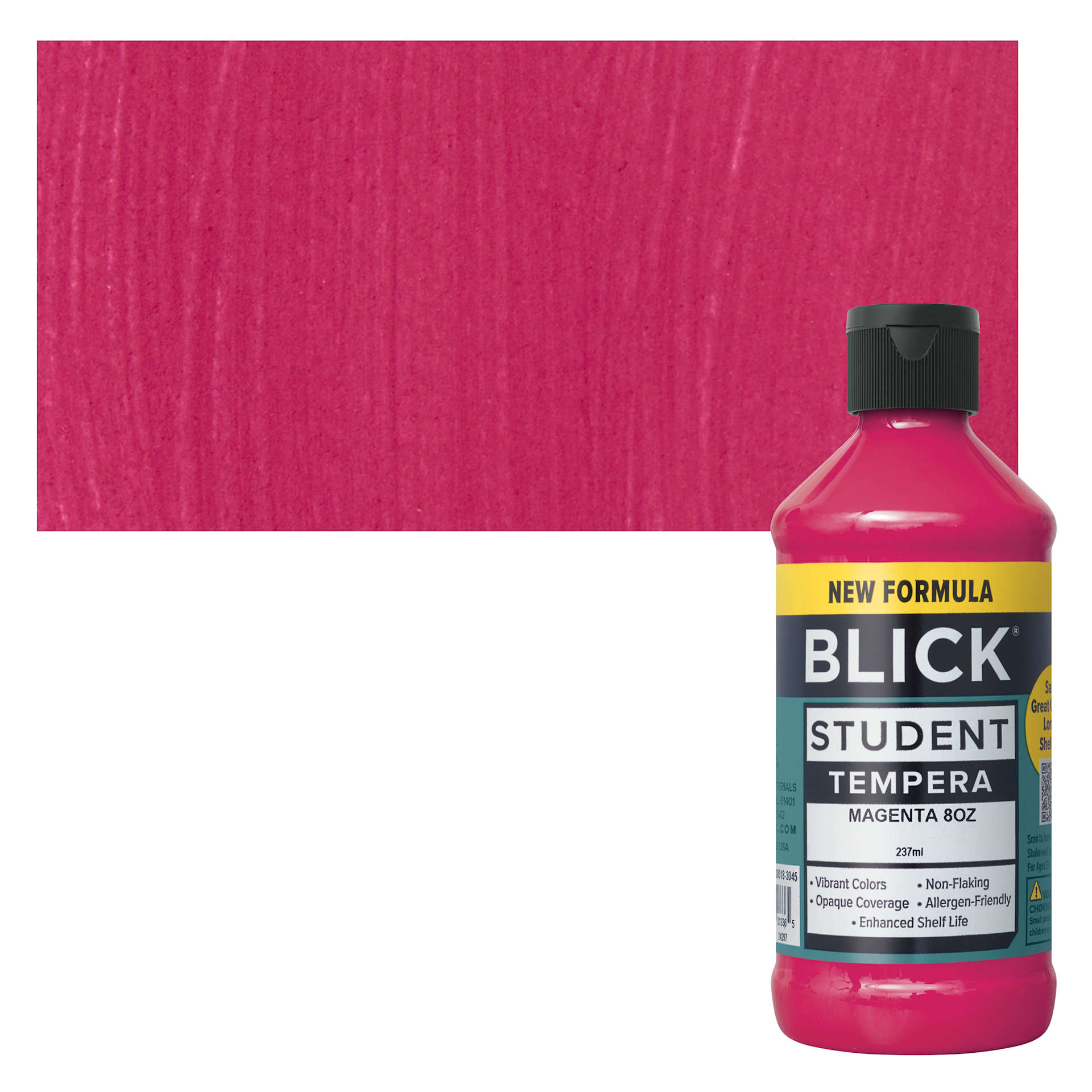 Blick Student Tempera Paint - Magenta, 8 oz bottle and swatch