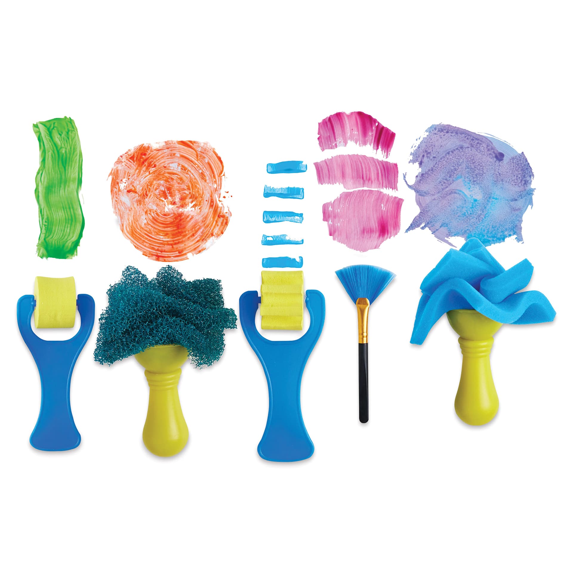 Faber-Castell Young Artist Texture Painting Set - 5 Brushes shown with swatch patterns