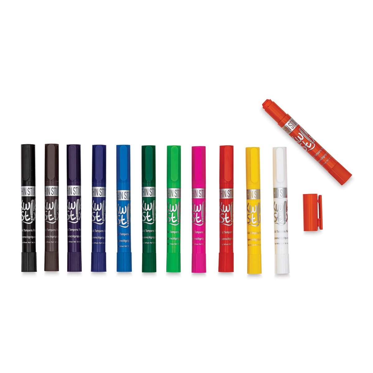 Kwik Stix Tempera Paint -Thin Stix, Classic Colors, Set of 12 (Out of packaging, Cap off Orange tempera paint)