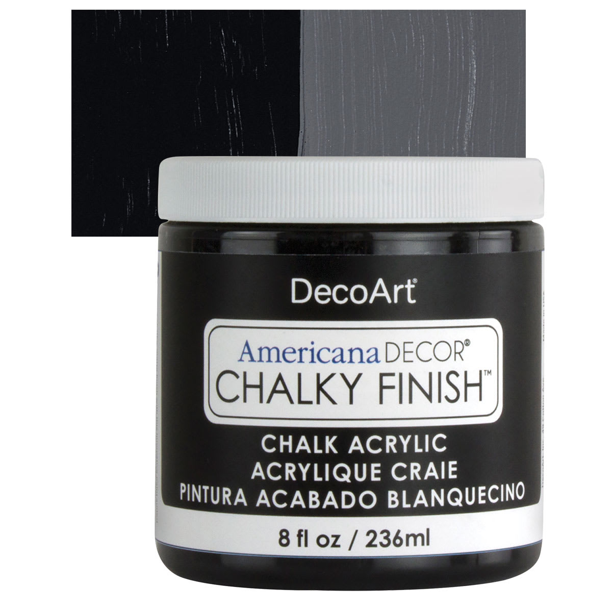 DecoArt Americana Decor Chalky Finish Paint - Carbon, 8 oz jar and swatch