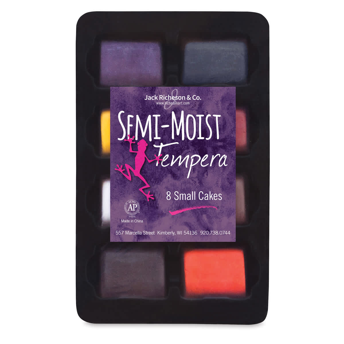 Richeson Semi-Moist Tempera Cake - Small Square 8-Color Set with Tray