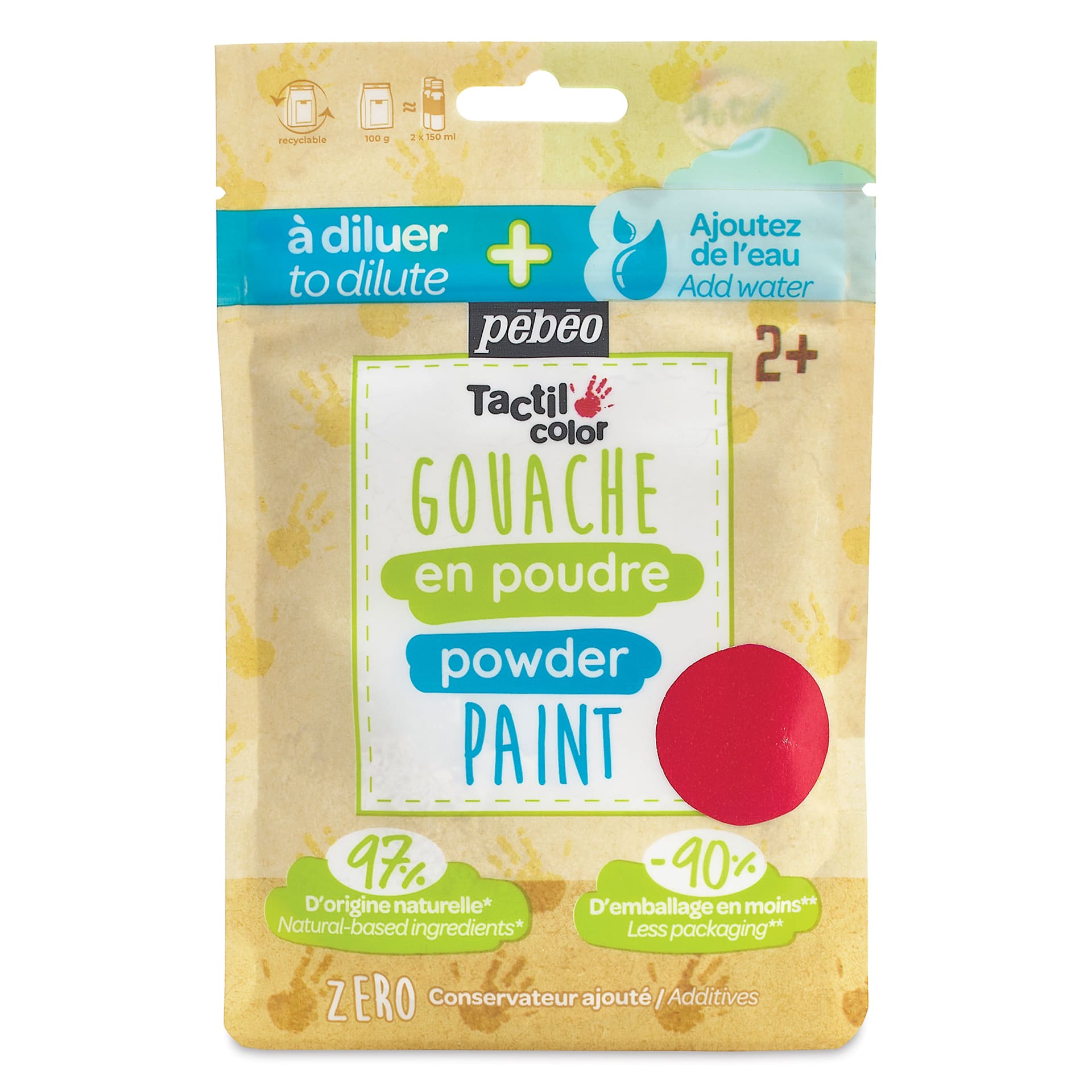 Pebeo Tactilcolor Powder Gouache Paint - Red, 100 g (3.5 oz) Bag (front of packaging)