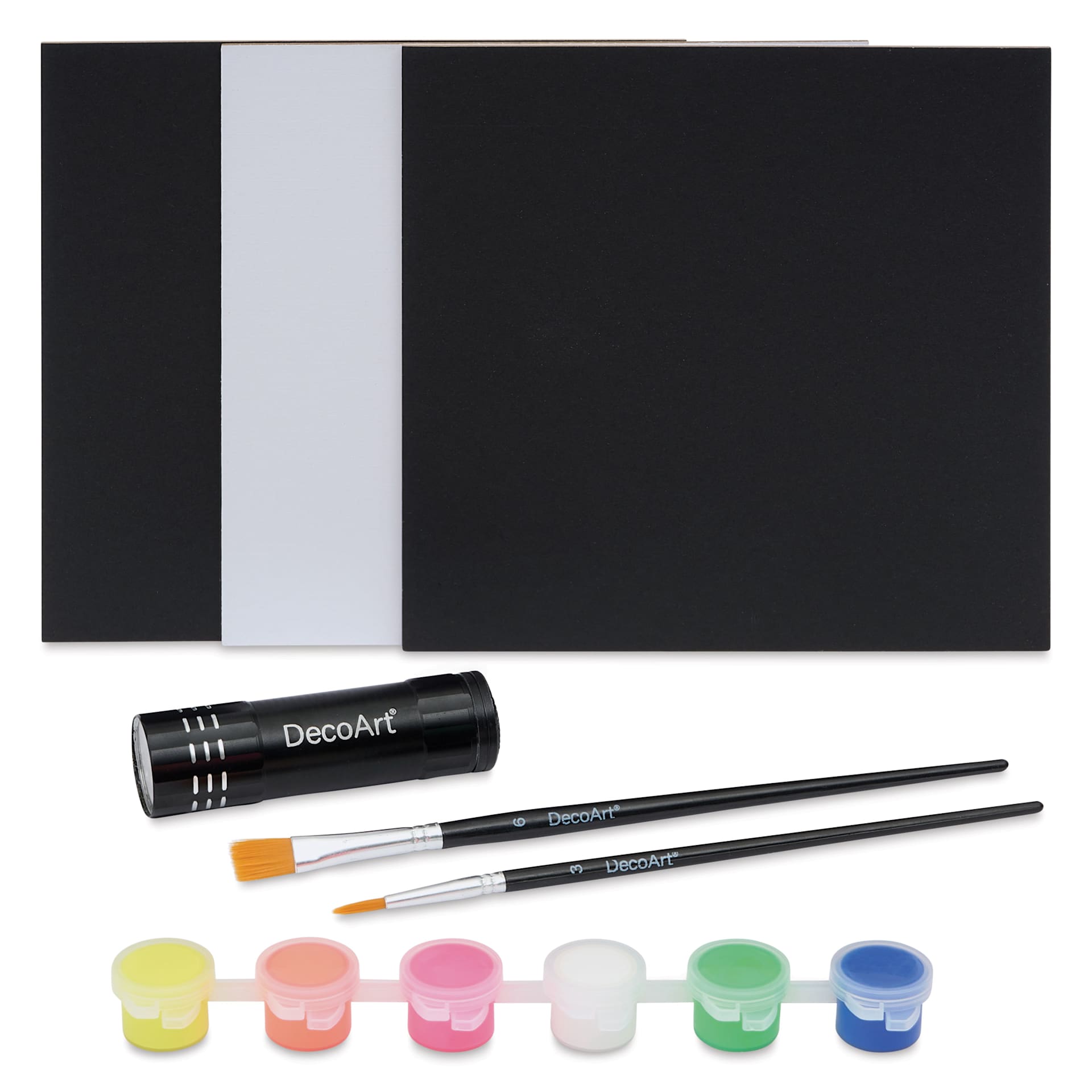 DecoArt Blacklight Neon Art Creative Discovery Set contents
