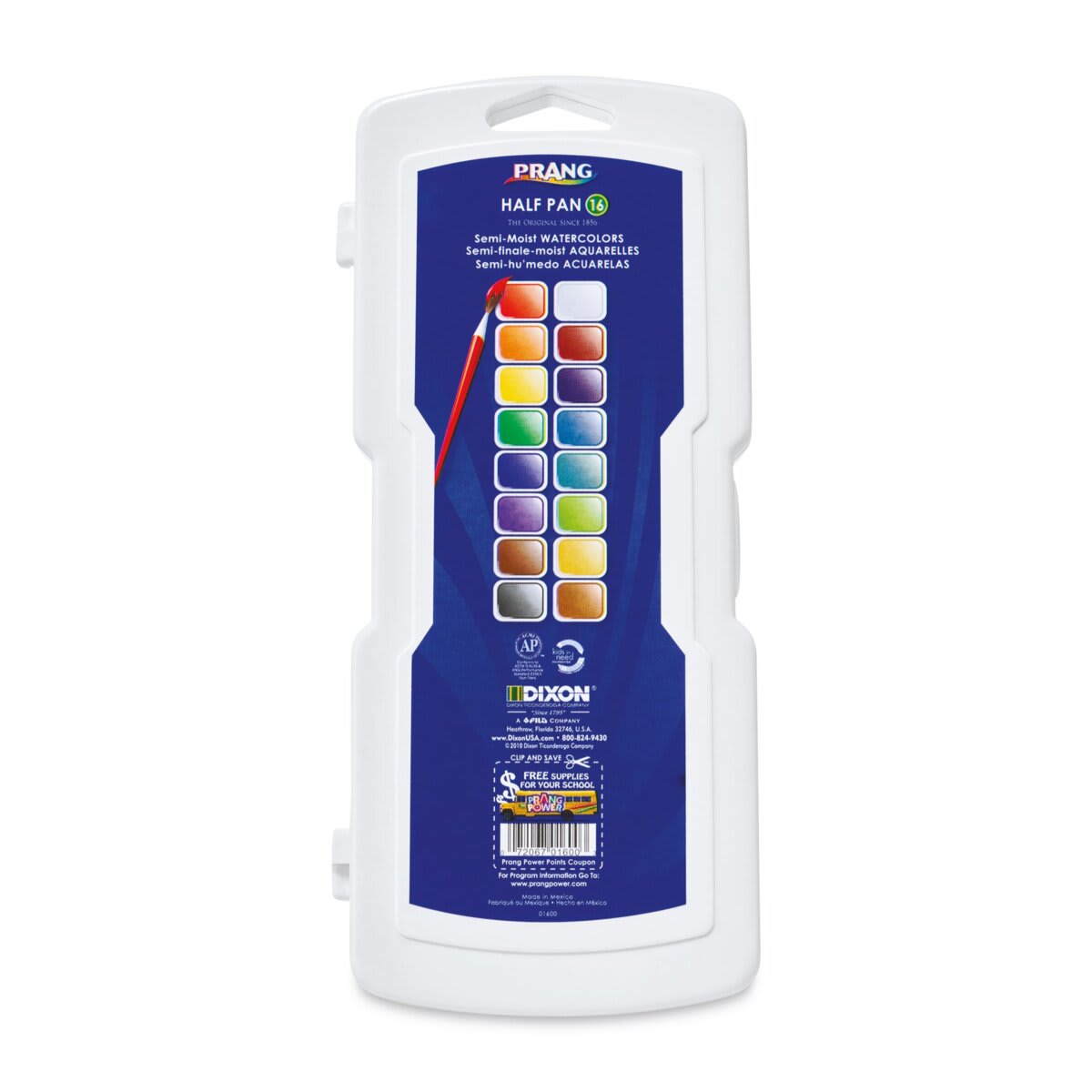 Prang Semi-Moist Watercolor Paint - Square Pans, Assorted, Set of 16, closed