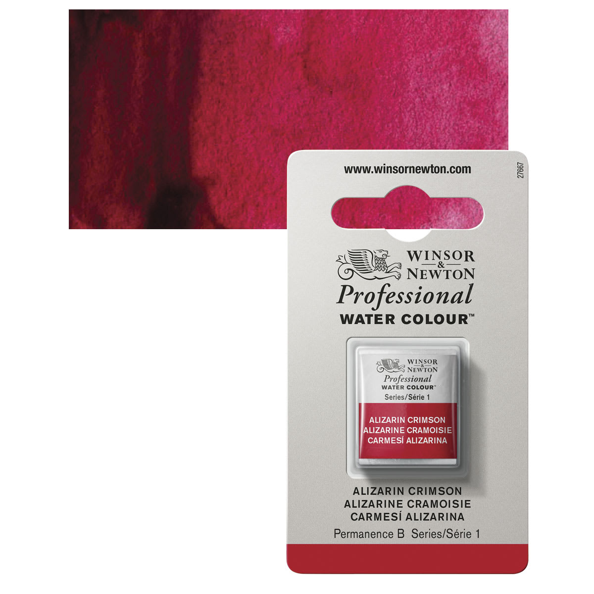 Winsor & Newton Professional Watercolor - Alizarin Crimson, Half Pan and swatch