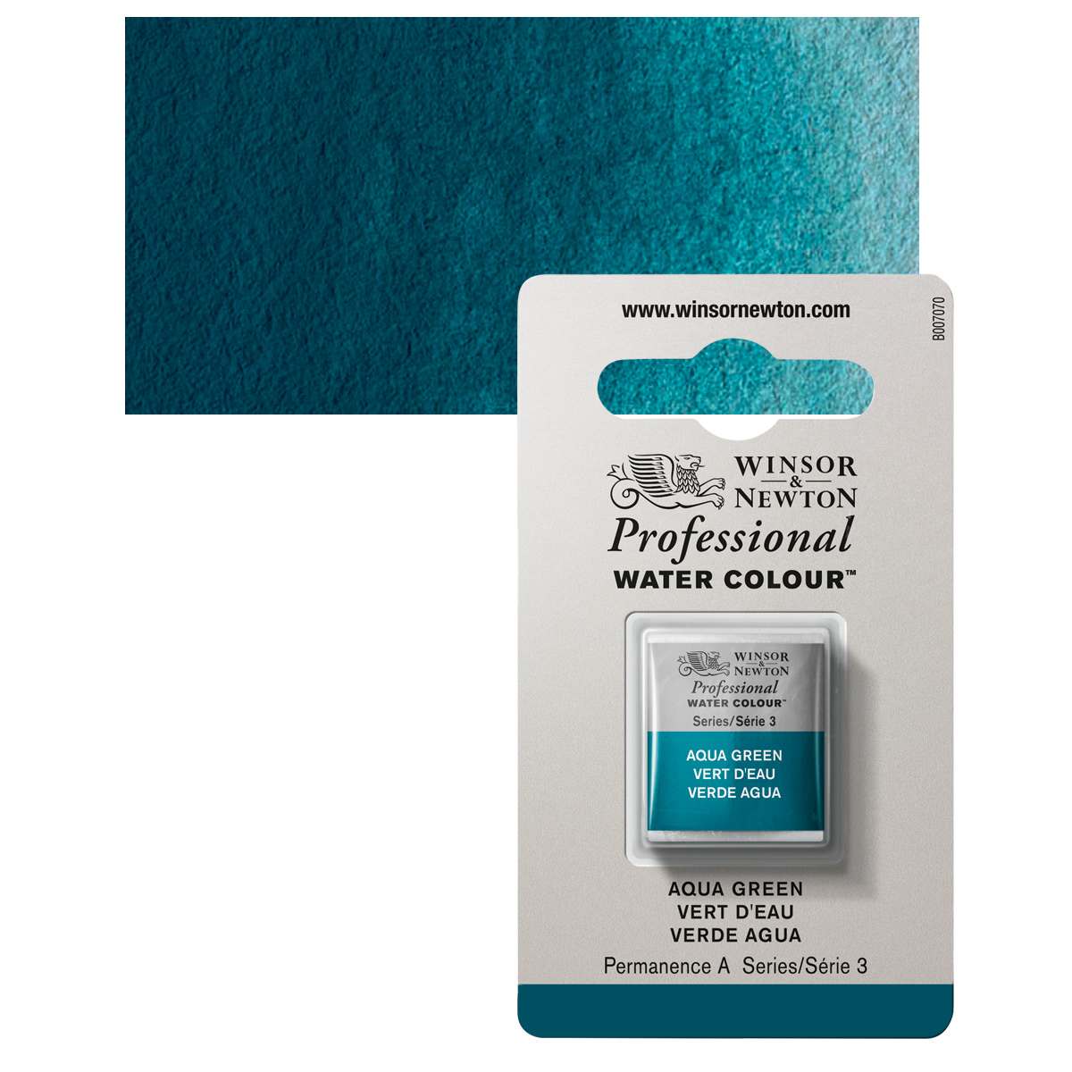 Winsor & Newton Professional Watercolor - Aqua Green, Half Pan and swatch