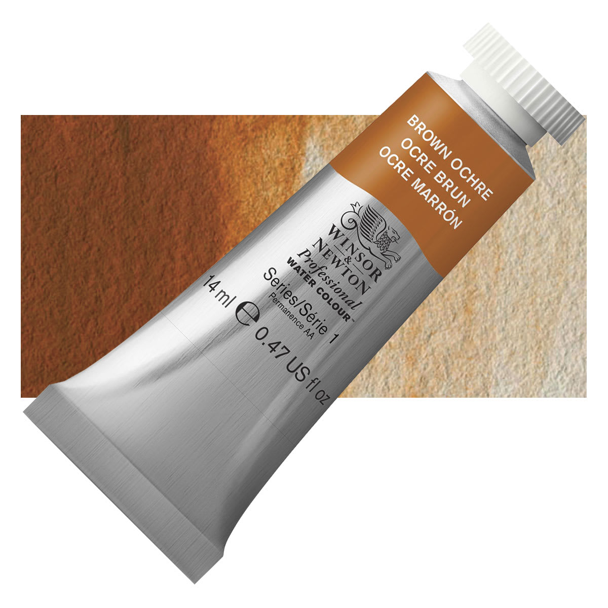 Winsor & Newton Professional Watercolor - Brown Ochre, 14 ml Tube and swatch