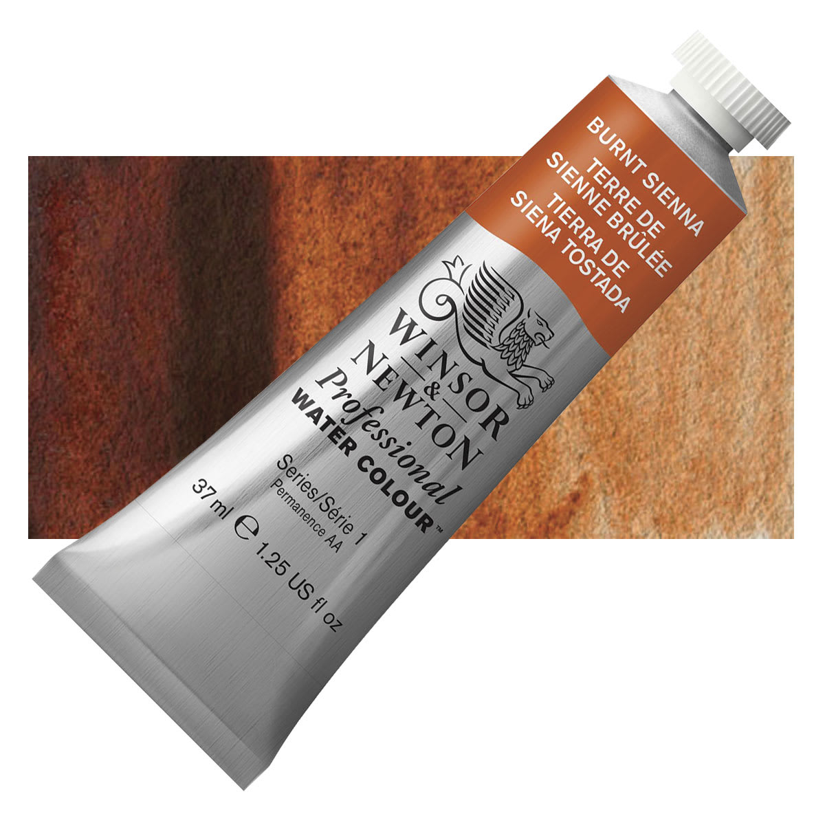 Winsor & Newton Professional Watercolor - Burnt Sienna, 37 ml Tube and swatch