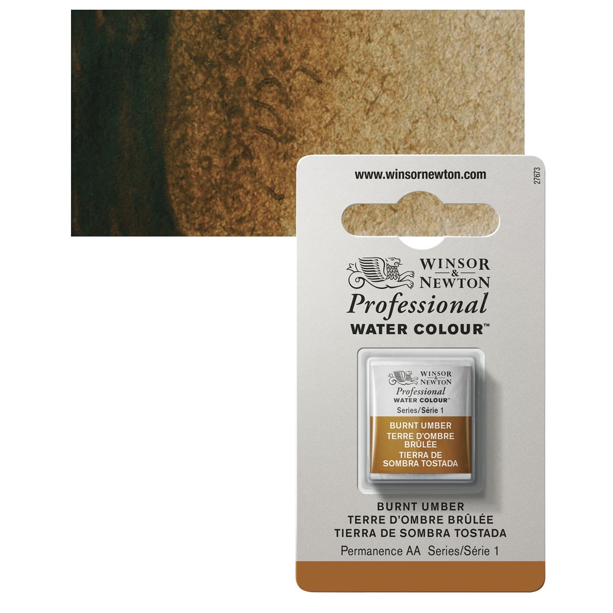 Winsor & Newton Professional Watercolor - Burnt Umber, Half Pan and swatch
