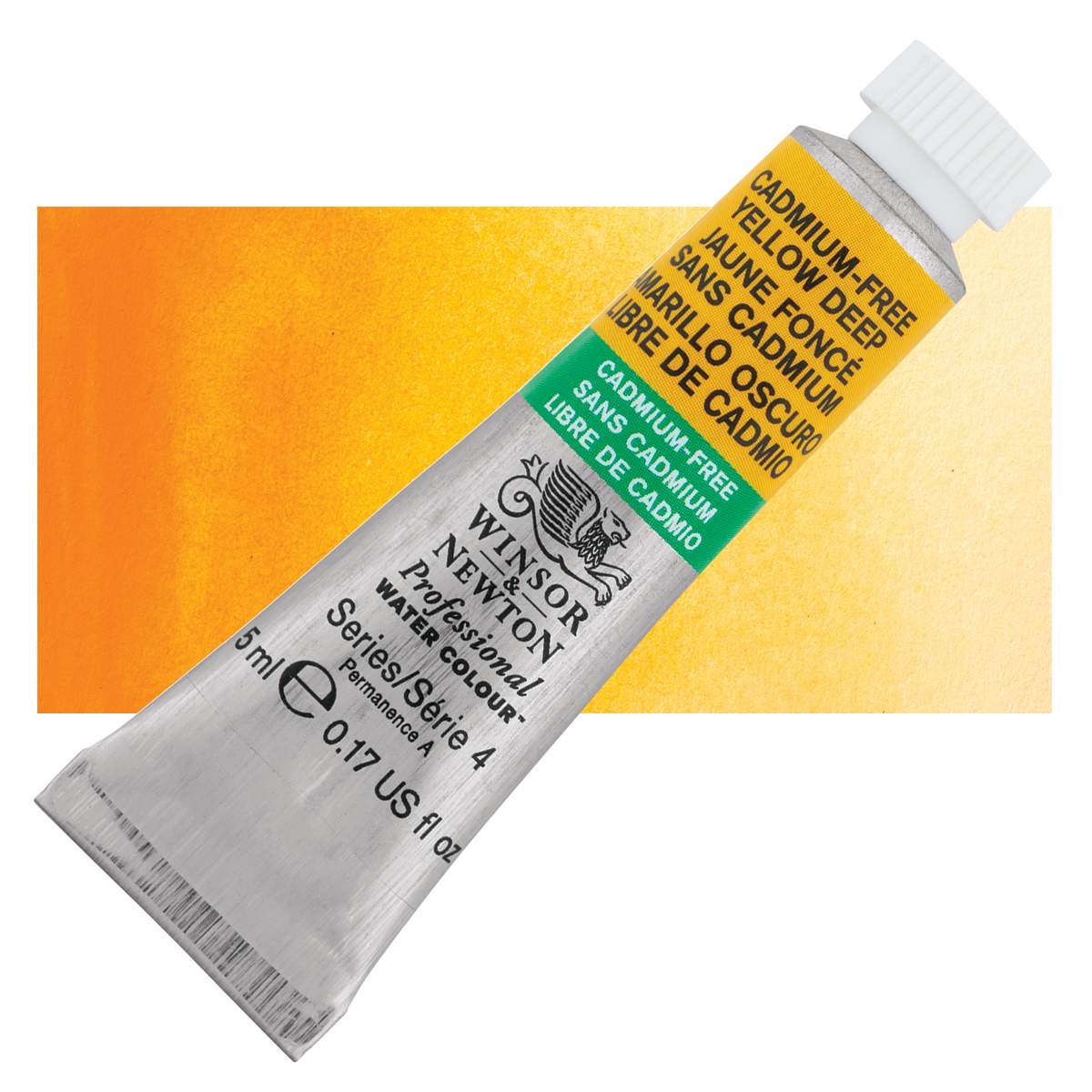 Winsor & Newton Professional Watercolor - Cadmium-Free Yellow Deep, 5 ml tube and swatch