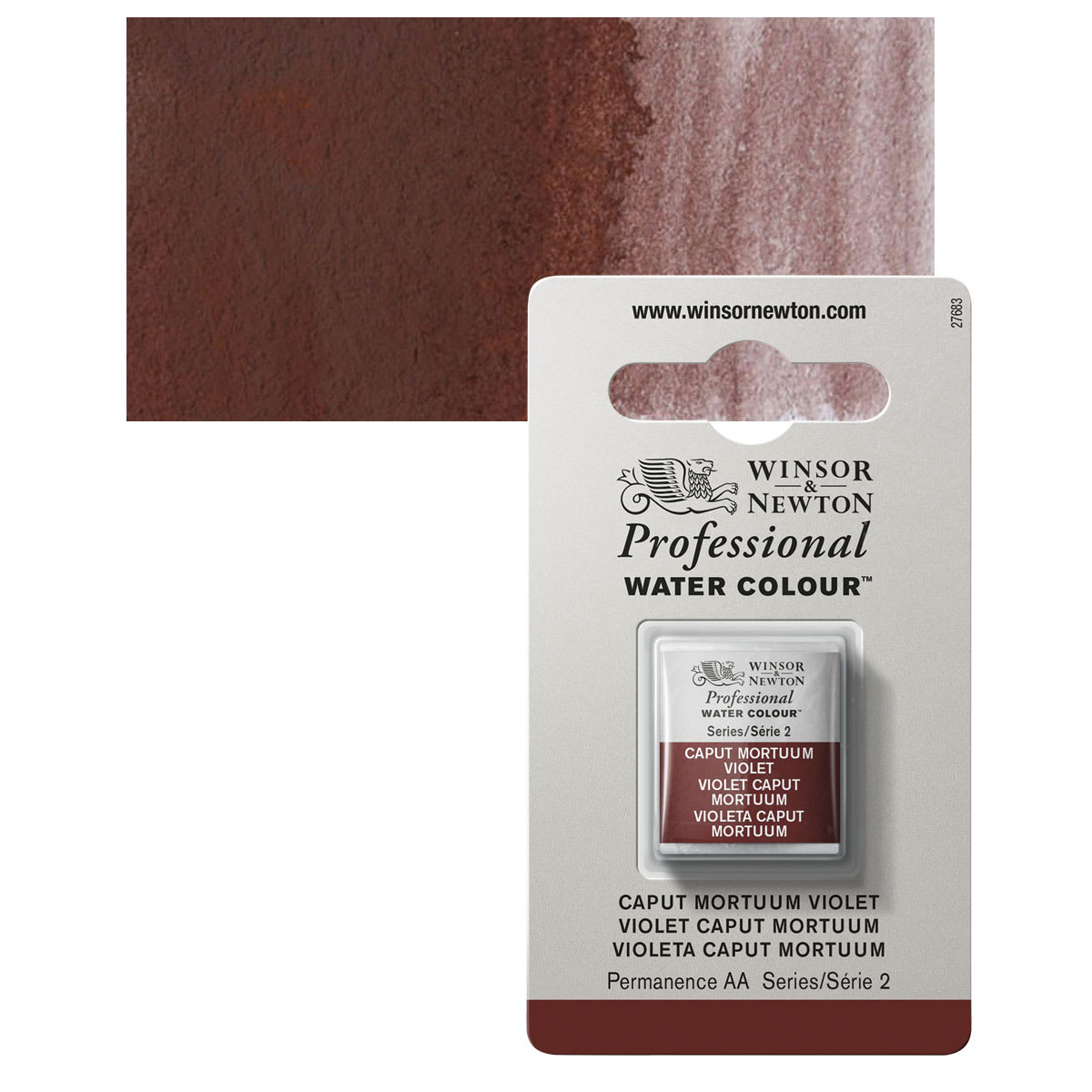 Winsor & Newton Professional Watercolor - Caput Mortum Violet, Half Pan and swatch
