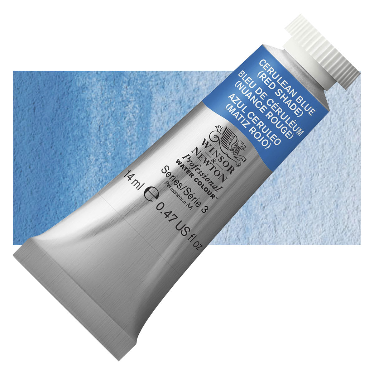 Winsor & Newton Professional Watercolor - Cerulean Blue (Red Shade), 14 ml Tube and swatch