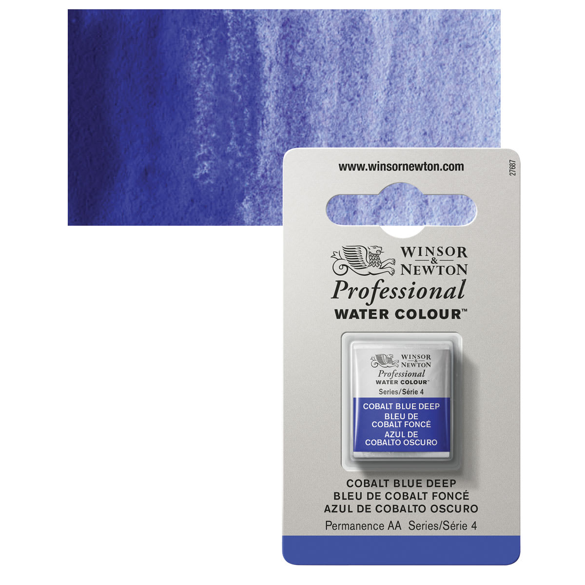 Winsor & Newton Professional Watercolor - Cobalt Blue Deep, Half Pan and swatch