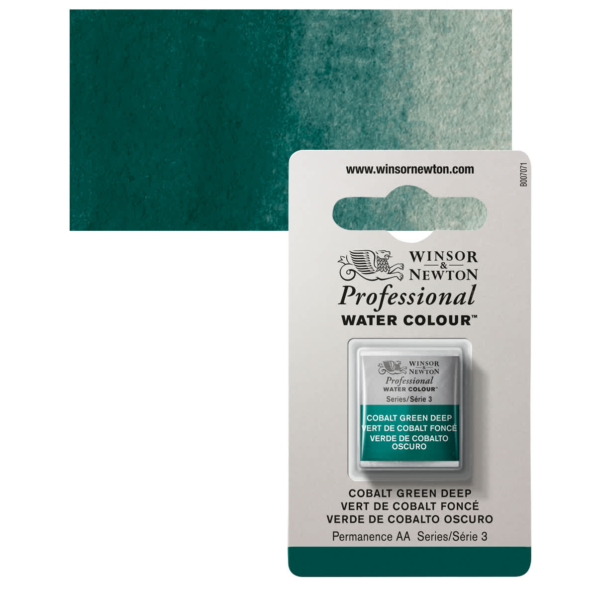 Winsor & Newton Professional Watercolor - Cobalt Green Deep, Half Pan and swatch