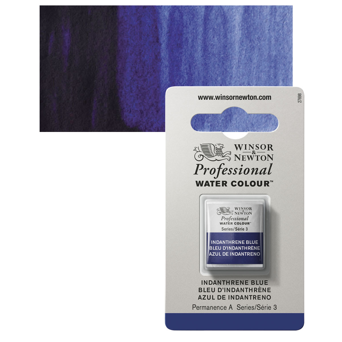 Winsor & Newton Professional Watercolor - Indanthrene Blue, Half Pan and swatch